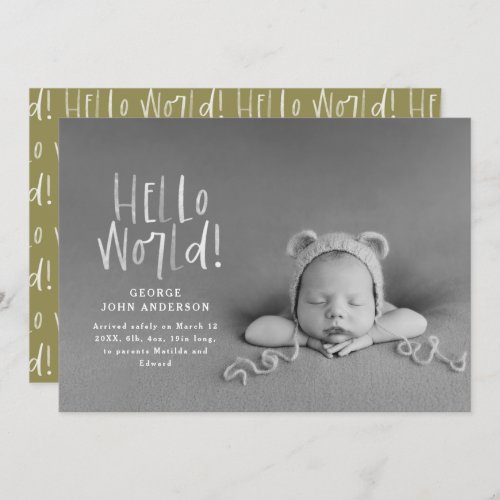 Modern minimal chic typography photo birth announcement