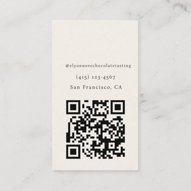 Modern Minimal Chocolate Tasting Qr Code Business Card (Back)