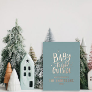 Modern minimal Christmas baby blue elegant Foil Foil Holiday Postcard