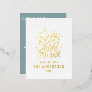 Modern minimal Christmas baby blue elegant Foil Ho Foil Holiday Postcard