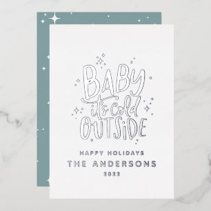 Modern minimal Christmas baby blue elegant Foil Holiday Card