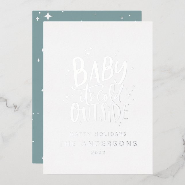 Modern minimal Christmas baby blue elegant Foil Holiday Card (Front/Back)