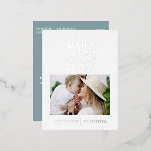 Modern minimal Christmas baby blue elegant photo Foil Holiday Postcard