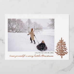modern minimal Christmas evergreen tree foil photo Holiday Card