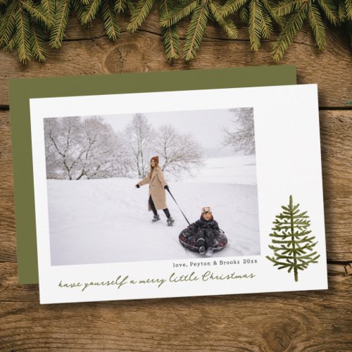 modern minimal Christmas evergreen tree photo Holiday Card