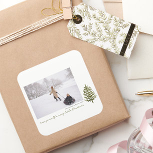modern minimal Christmas evergreen tree photo Square Sticker