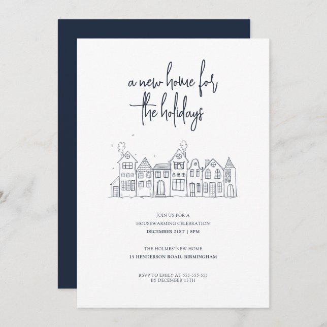 Modern Minimal Christmas Housewarming Party Invitation (Front/Back)