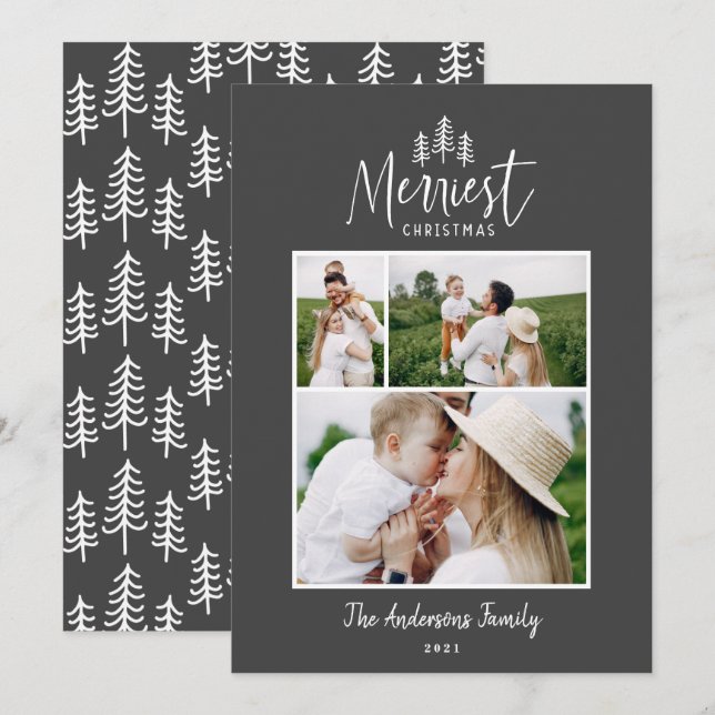 Modern minimal Christmas japandi 1 multi photo Holiday Card (Front/Back)