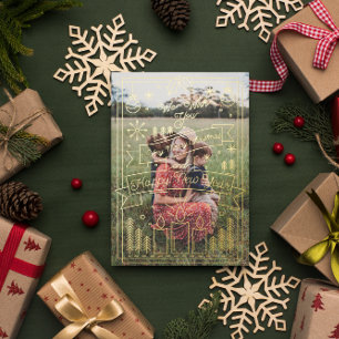 Modern Minimal Christmas Line Art 5 Photo Foil Holiday Card
