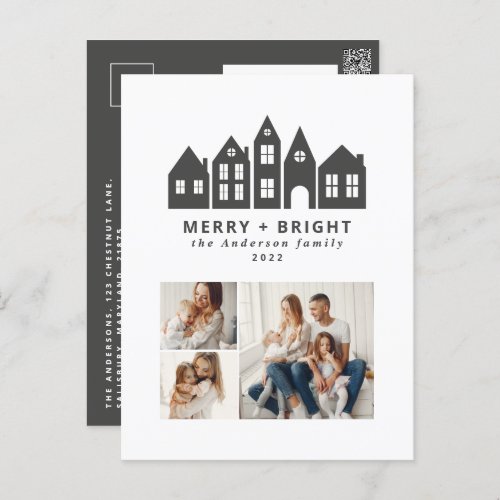 Modern minimal Christmas Nordic houses 3 photo Hol Holiday Postcard