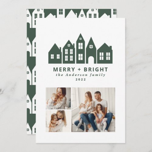 Modern minimal Christmas Nordic houses 3 photo Holiday Card