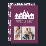 Modern minimal Christmas purple houses 3 photo Holiday Card<br><div class="desc">Modern minimal Japan Christmas Nordic houses purple stylish simple 3 photo holiday card design</div>