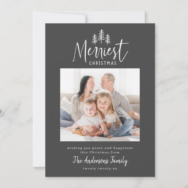 Modern minimal Christmas rustic forest photo Holiday Card (Front)