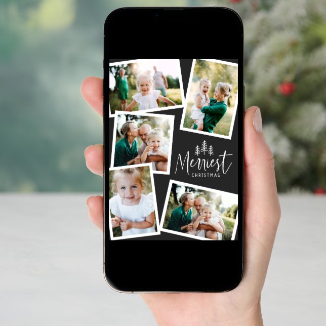Modern minimal Christmas rustic multi photo Holiday Card (Front Digital)
