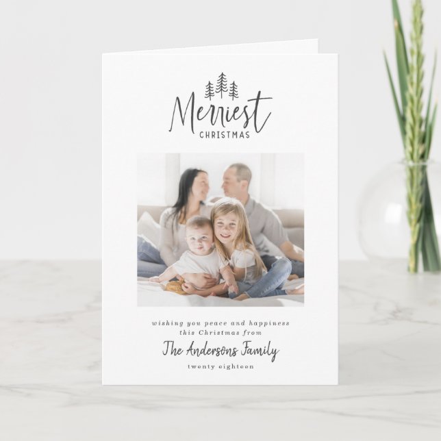 Modern minimal Christmas rustic one photo holiday Card (Front)