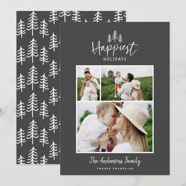 Modern minimal Christmas rustic photo Holiday Card (Front/Back)