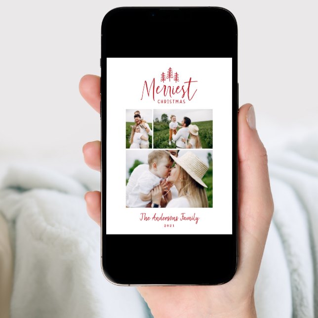 Modern minimal Christmas rustic red multi 1 photo Holiday Card (Front Digital)