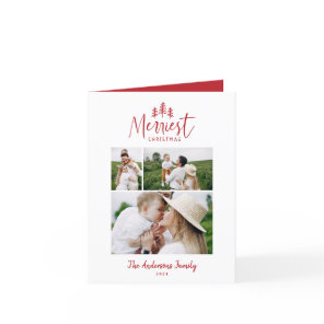 Modern minimal Christmas rustic red multi 1 photo Holiday Card