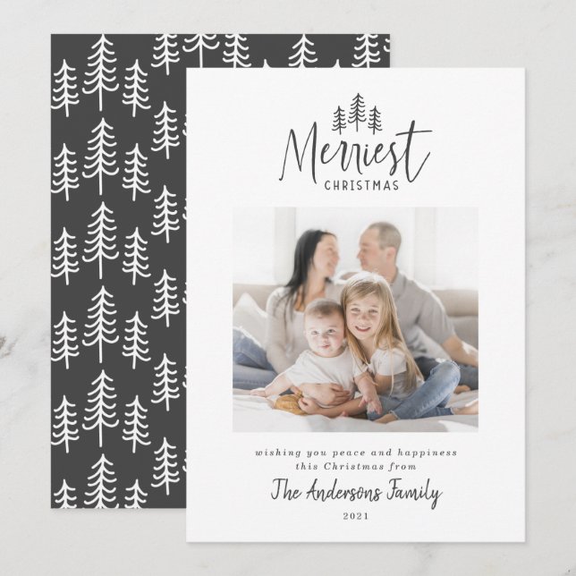 Modern minimal Christmas rustic stylish photo Holiday Card (Front/Back)