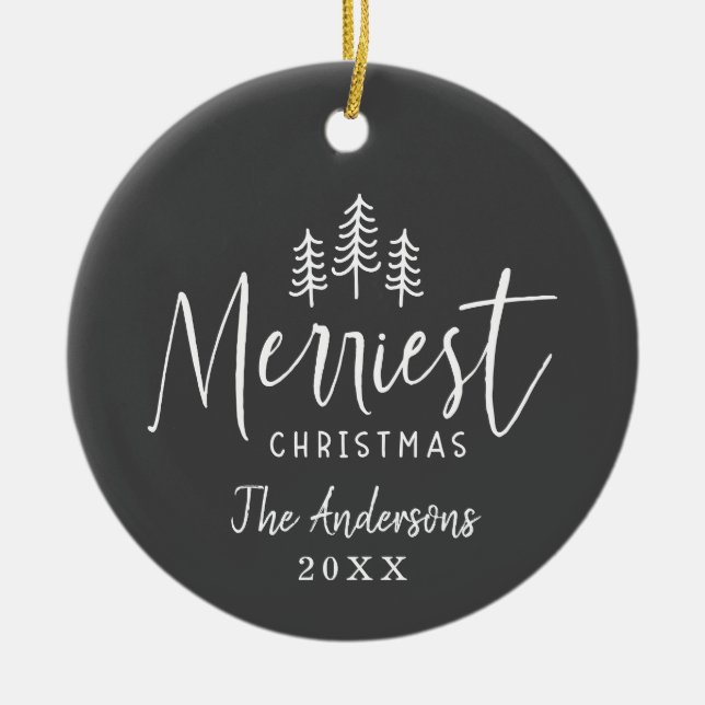 Modern minimal Christmas rustic typography Classic Ceramic Ornament (Front)