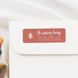 Modern Minimal Christmas Tree Family Name Red Label