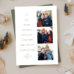 Modern minimal Christmas tree three photo Holiday Card