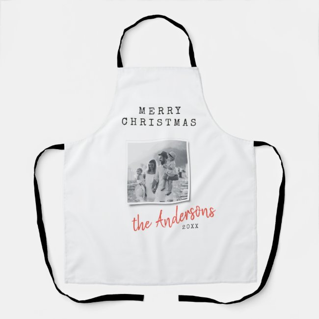 Modern minimal Christmas vintage family photo  Apron