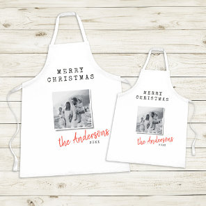 Modern minimal Christmas vintage family photo  Apron