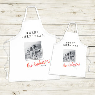 Modern minimal Christmas vintage family photo  Apron