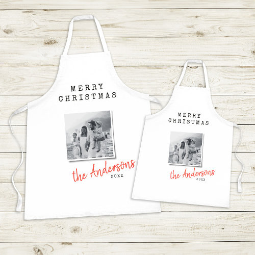 Modern minimal Christmas vintage family photo  Apron