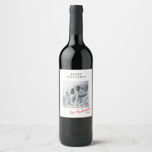 Modern minimal Christmas vintage family photo  Wine Label