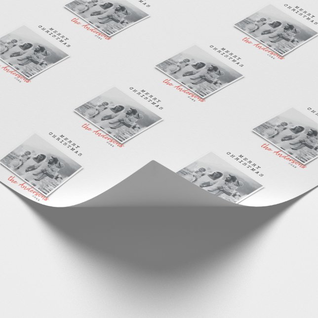 Modern minimal Christmas vintage family photo Wrapping Paper (Corner)