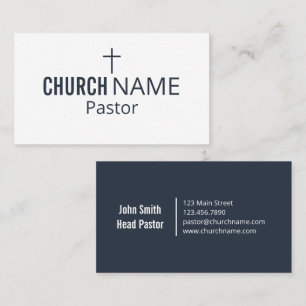 Modern Minimal Church Cross Navy Blue Business Card