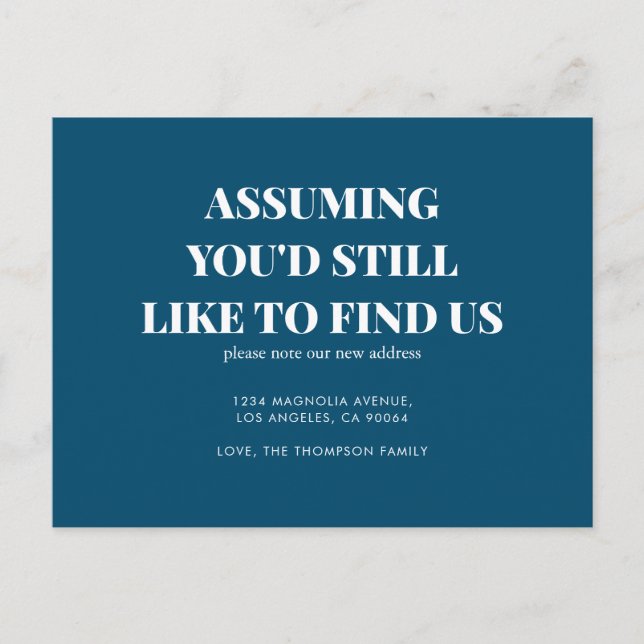 Modern Minimal Classic Typography Navy Blue Moving Announcement Postcard (Front)