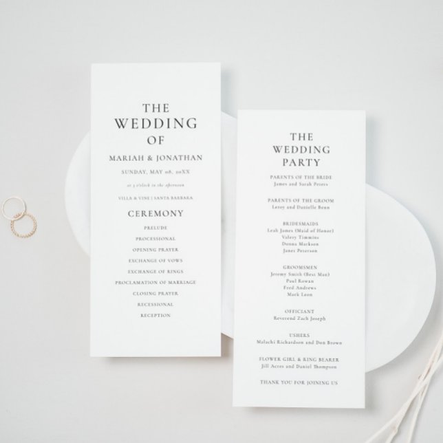 Modern Minimal Classic Wedding Program Card (Creator Uploaded)