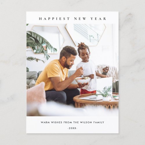 MODERN MINIMAL CLEAN CUSTOM PHOTO HAPPY NEW YEAR HOLIDAY POSTCARD