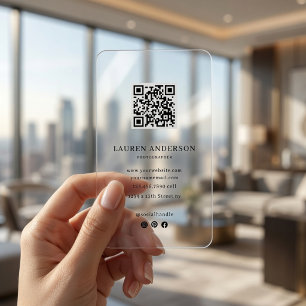 Modern Minimal Clear Acrylic QR Code Business Cards
