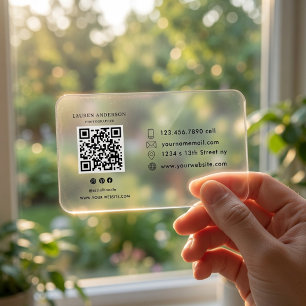 Modern Minimal Clear Acrylic QR Code Business Cards