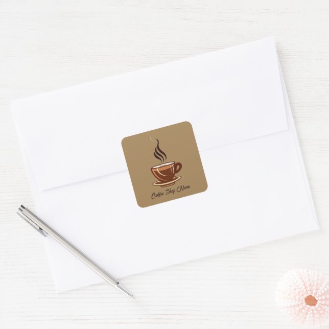 Modern Minimal Coffee Shop professional  shop Square Sticker (Envelope)