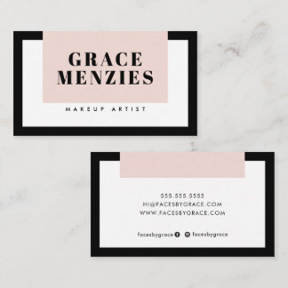MODERN MINIMAL color block chic black blush pink Business Card