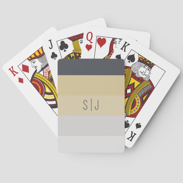 Modern Minimal Color Block Monogram Personalize Poker Cards (Back)