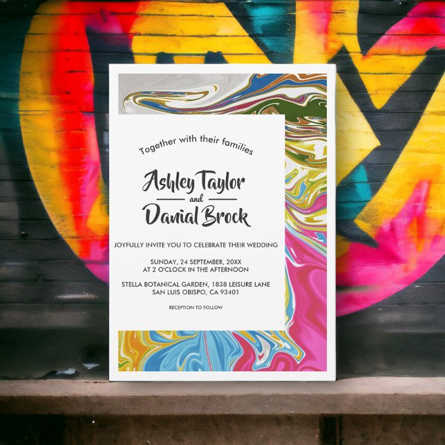 Modern Minimal Colorful Abstract Artistic Wedding Invitation (Creator Uploaded)