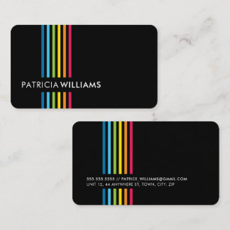 MODERN MINIMAL colorful cute rainbow stripe black Business Card
