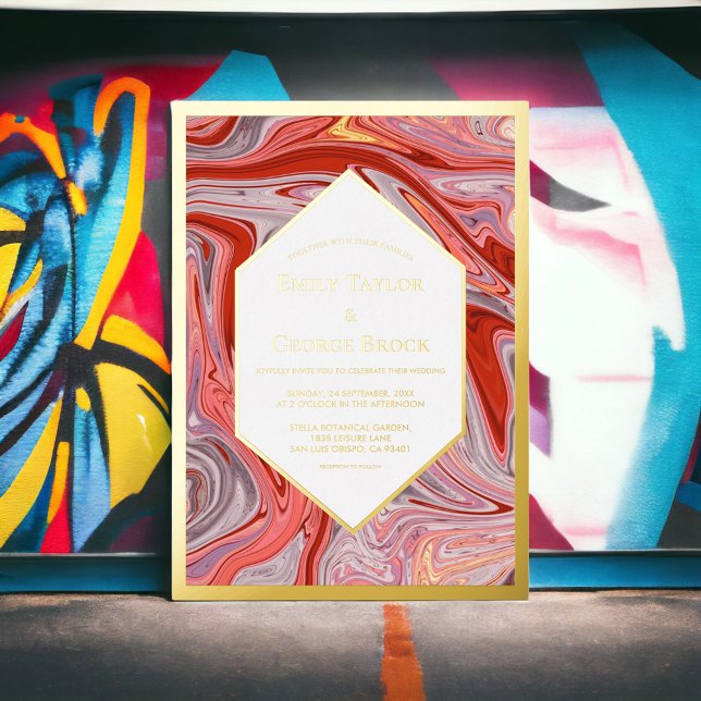 Modern Minimal Colorful Lava Abstract Wedding Gold Foil Invitation (Creator Uploaded)