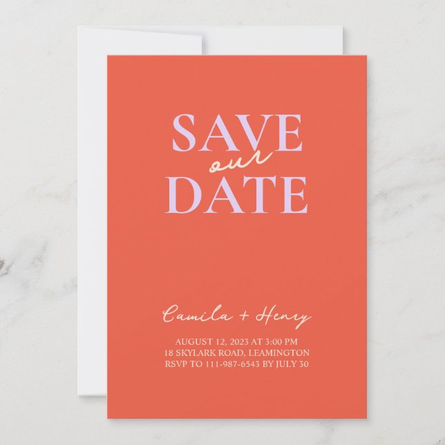 Modern Minimal Colorful Orange Green Wedding  Invitation (Front)