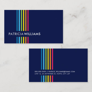 MODERN MINIMAL colorful simple rainbow stripe navy Business Card