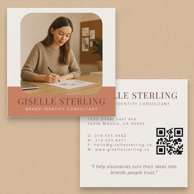 Modern Minimal Company Name Business Photo Square Business Card (Creator Uploaded)