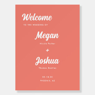 Modern & Minimal Coral Pink Script Wedding Welcome Foam Board