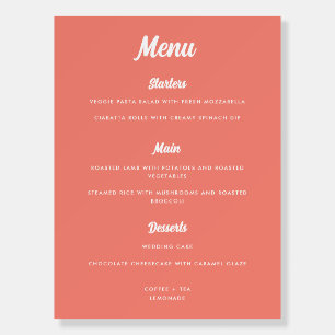 Modern Minimal Coral Pink Wedding Menu Foam Board