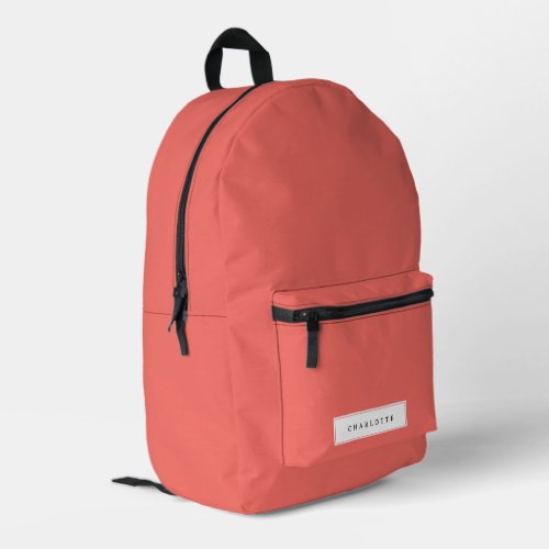Modern Minimal Coral Solid Color Custom Name Printed Backpack